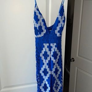 Blue/white crochet lace jumpsuit